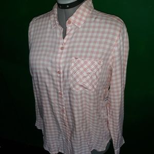 Pink White Gingham Plaid Button Down Shirt